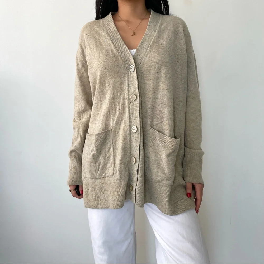 COS Beige V-Neck Wool Cardigan - Small/Medium - Picture 3 of 4